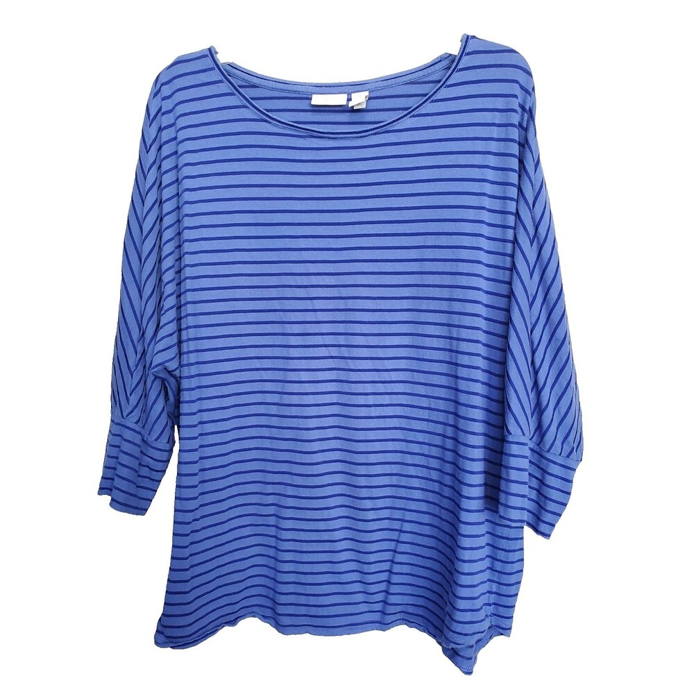 Chico's Cotton/Rayon Blue Striped Dolman Sleeve T-Shirt Size 4 (XXL)